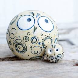 Handmade Ceramic Mom & Baby Owl Figurines, Unique Decor - thumbnail 3