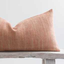 Pastel Orange Lumbar Cushion Cover, Striped Woven Cotton Pillow - thumbnail 2