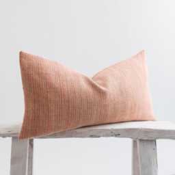 Pastel Orange Lumbar Cushion Cover, Striped Woven Cotton Pillow - thumbnail 3