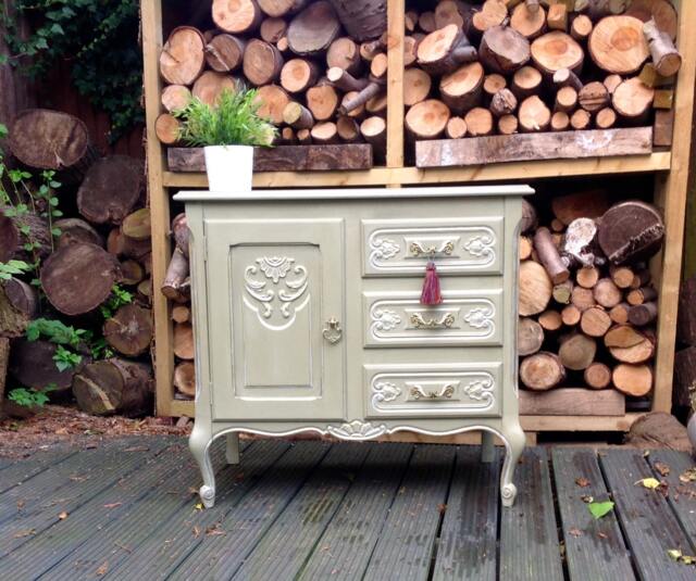 Hand Painted Shabby Chic Sideboard, Carved Hall Console Cabinet - image 1