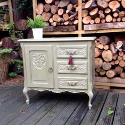 Hand Painted Shabby Chic Sideboard, Carved Hall Console Cabinet - thumbnail 2