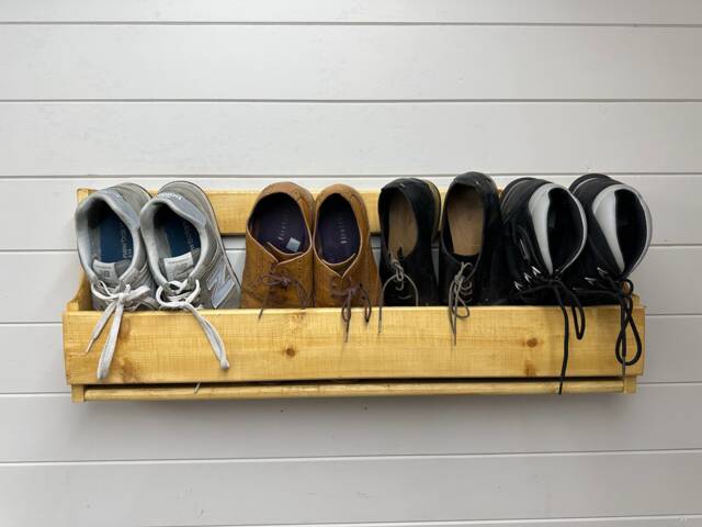 Shaped Wall Mounted Hallway Rustic Shoe Rack - Antique Pine - image 1