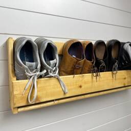 Shaped Wall Mounted Hallway Rustic Shoe Rack - Antique Pine - thumbnail 3