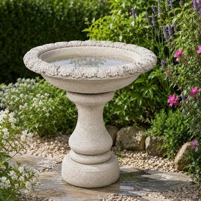 stone Cast Richmond Birdbath With Decorative Carved Basin & Pedestal - image 1