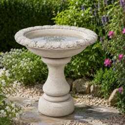 stone Cast Richmond Birdbath With Decorative Carved Basin & Pedestal
