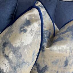 Luxury Pillow, Cushion Cover , Throw Pillow Navy Blue Metallic Gold Clarke &clarke Tessere Midnight Fabric, Satin Piping - thumbnail 3