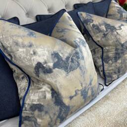 Luxury Pillow, Cushion Cover , Throw Pillow Navy Blue Metallic Gold Clarke &clarke Tessere Midnight Fabric, Satin Piping - thumbnail 2