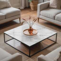 Marble Imitation Glass Table Top, White Minimalist Tabletop, Durable Tempered Elegant Surface