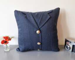 Upcycled Royal Air Force Female No1 Service Dress Uniform Cushion - thumbnail 1