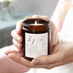 Personalised 21st Birthday Candle Gift Floral Soy Wax, Custom Message - thumbnail 1