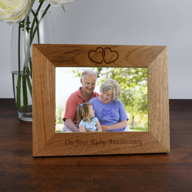Personalised Wooden Photo Frame Ruby Wedding Anniversary Gift - 40Th Present For Couple, Parents, Mum & Dad, 6x4 7x5 Landscape - image 1