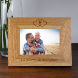 Personalised Wooden Photo Frame Ruby Wedding Anniversary Gift - 40Th Present For Couple, Parents, Mum & Dad, 6x4 7x5 Landscape - thumbnail 2