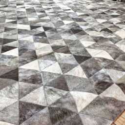 Patchwork Cowhide Rug, Gray Triangles - Handmade Leather - thumbnail 3