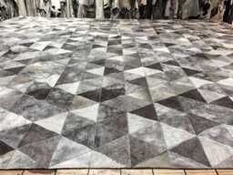 Patchwork Cowhide Rug, Gray Triangles - Handmade Leather - thumbnail 1