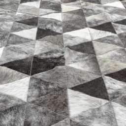 Patchwork Cowhide Rug, Gray Triangles - Handmade Leather - thumbnail 2