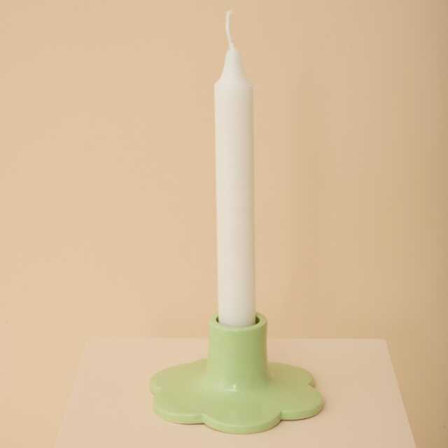 Green Handmade Ceramic Candle Holder With Scalloped Edge - image 1
