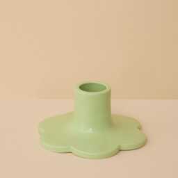Green Handmade Ceramic Candle Holder With Scalloped Edge - thumbnail 2