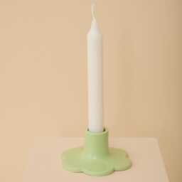 Green Handmade Ceramic Candle Holder With Scalloped Edge