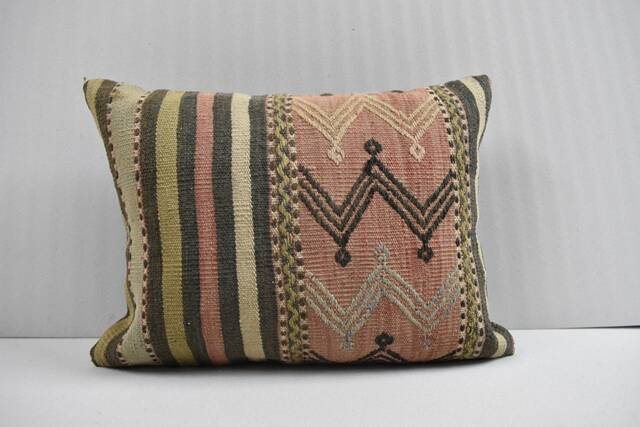 "Handwoven Turkish Kilim Pillow Cover Wool Decorative Pillow, 14.6"" X 18.5" - image 1