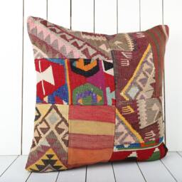Turkish Kilim Pillow Cover - 24x24 Inch Vintage Anatolian Home Decor - thumbnail 2