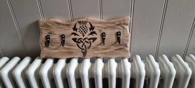 Handmade Solid Oak Keyholder /Dog Lead Hanger With Thistle Cut Out Design - image 1