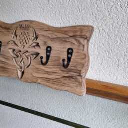 Handmade Solid Oak Keyholder /Dog Lead Hanger With Thistle Cut Out Design - thumbnail 4