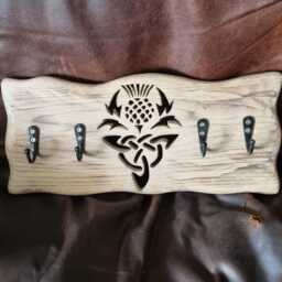 Handmade Solid Oak Keyholder /Dog Lead Hanger With Thistle Cut Out Design - thumbnail 3