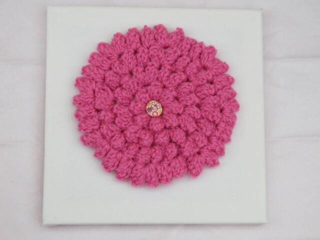 Sparkly Pink Crochet Canvas Wall Hanging - image 1