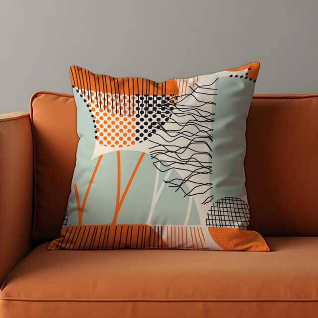 Abstract Modern Cushion Cover, Orange & Mint Geometric Lines & Dots Pillow Case, Contemporary Art Throw Bold Home Decor - image 1