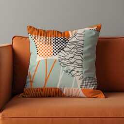 Abstract Modern Cushion Cover, Orange & Mint Geometric Lines & Dots Pillow Case, Contemporary Art Throw Bold Home Decor - thumbnail 1