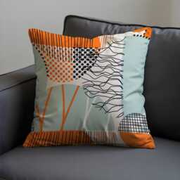 Abstract Modern Cushion Cover, Orange & Mint Geometric Lines & Dots Pillow Case, Contemporary Art Throw Bold Home Decor - thumbnail 4