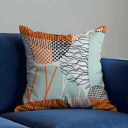 Abstract Modern Cushion Cover, Orange & Mint Geometric Lines & Dots Pillow Case, Contemporary Art Throw Bold Home Decor - thumbnail 3