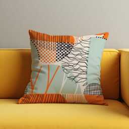 Abstract Modern Cushion Cover, Orange & Mint Geometric Lines & Dots Pillow Case, Contemporary Art Throw Bold Home Decor - thumbnail 2