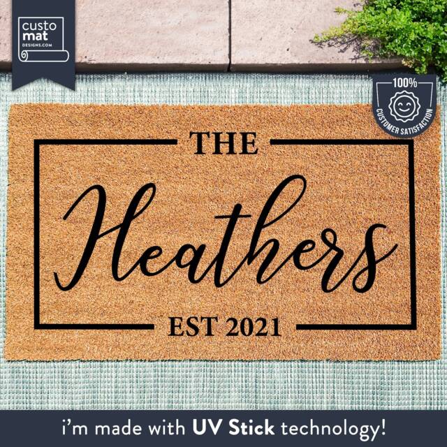 Personalized Doormat With Family Name - Custom Door Mat Established Date Home Decor Housewarming Gift Newlyweds Coir - image 1