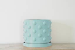 "Polka Dot Planter With Drainage & Saucer in Cotton Candy Blue, Unique 3D-Printed Plant Pot, Small To Large Sizes 4"" 5"" 6"" 7"" 8"