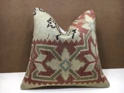 Vintage Kilim Pillow Cover, Handwoven Turkish Cushion, 16x16 - thumbnail 1