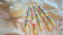 Hand Painted Wedding Candle, Bespoke, Personalized Taper Candles, Customized, Hydrangea Spring Floral Bride Groom Gift - thumbnail 1