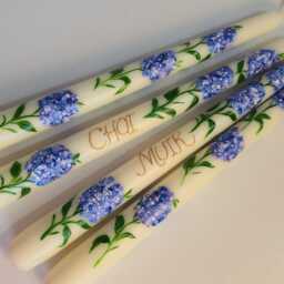 Hand Painted Wedding Candle, Bespoke, Personalized Taper Candles, Customized, Hydrangea Spring Floral Bride Groom Gift - thumbnail 4