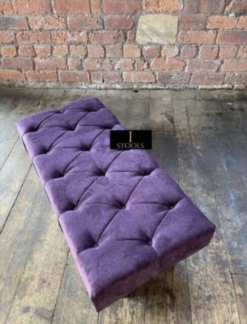 Purple Velvet Chesterfield Footstool, Buttoned Ottoman - image 1