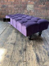 Purple Velvet Chesterfield Footstool, Buttoned Ottoman - thumbnail 3