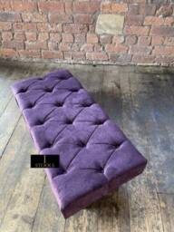 Purple Velvet Chesterfield Footstool, Buttoned Ottoman - thumbnail 2