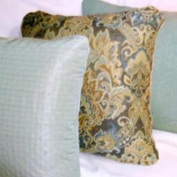 Dusty Aqua Silk Blend Pillow Cover, Embroidered Dots, Designer Fabric - thumbnail 2