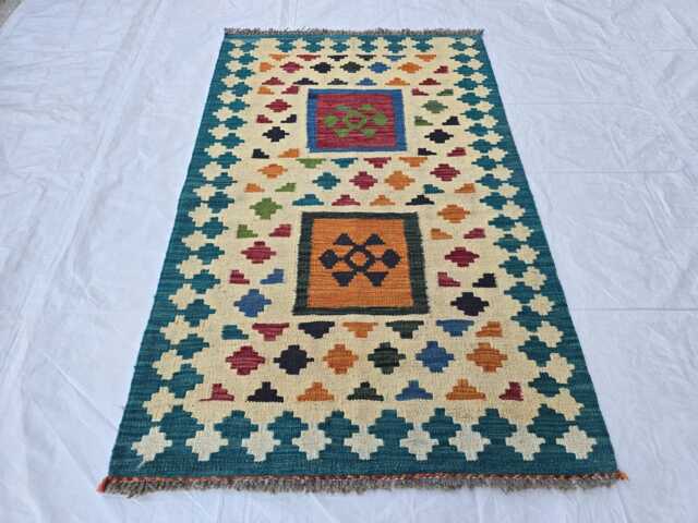 Handmade Afghan Wool Kilim Rug Small Geometric Entryway Rug - image 1