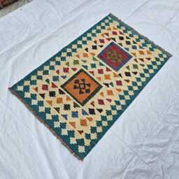 Handmade Afghan Wool Kilim Rug Small Geometric Entryway Rug - thumbnail 4