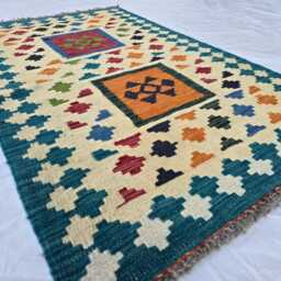 Handmade Afghan Wool Kilim Rug Small Geometric Entryway Rug - thumbnail 2