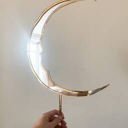 Giant Crescent Moon Christmas Tree Topper - Oversized Celestial Decoration Silver & Gold Mirror Acrylic - thumbnail 3