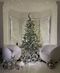 Giant Crescent Moon Christmas Tree Topper - Oversized Celestial Decoration Silver & Gold Mirror Acrylic