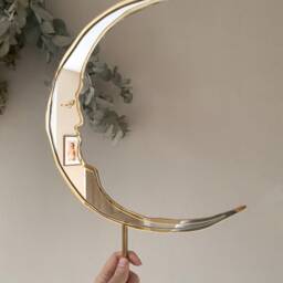 Giant Crescent Moon Christmas Tree Topper - Oversized Celestial Decoration Silver & Gold Mirror Acrylic - thumbnail 2