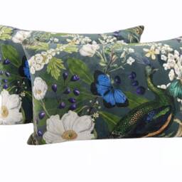 "Velvet Peacock Floral Fabric Cushion Covers - Luxurious -16"", 18"", 22"", & 18"" X 12"", 20"" 14" - thumbnail 2