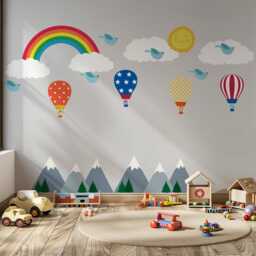 Kids Wall Decals Mountain Scene Hot Air Balloons, Nursery, Baby Decal, Nursery Stickers, Neutral, Decor - thumbnail 3